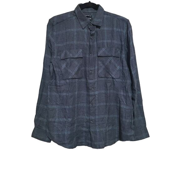 NWT Kenneth Cole Men's Medium Grey Plaid Slim Soft Button Up Shirt Techni-Cole - Picture 9 of 9